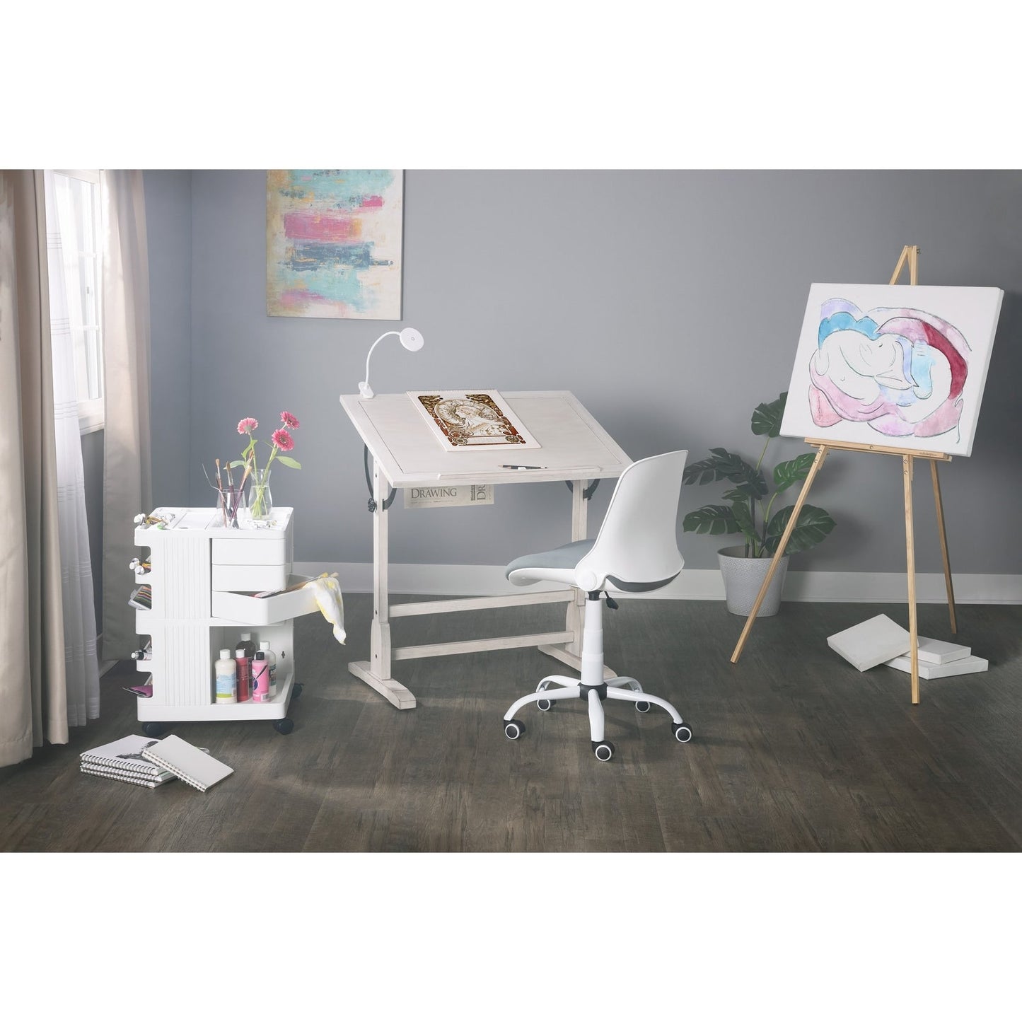 Table à dessin Studio Designs de 91 cm (36 pouces) en bois vintage avec plateau inclinable pour le dessin