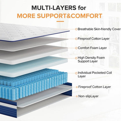 Matelas SweDrea à ressorts ensachés hybride de 25 cm (10 po) offrant un soulagement de la pression et une sensation de fraîcheur. Certifié CertiPUR-US, SGS et OEKO-TEX.