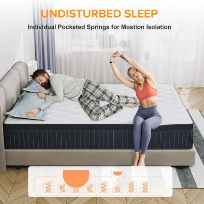 Matelas à ressorts ensachés SweDrea de 30 cm (12 po) à fermeté moyenne, conçu pour soulager les douleurs dorsales et procurer une sensation de fraîcheur. Certifié CertiPUR-US, SGS et OEKO-TEX.