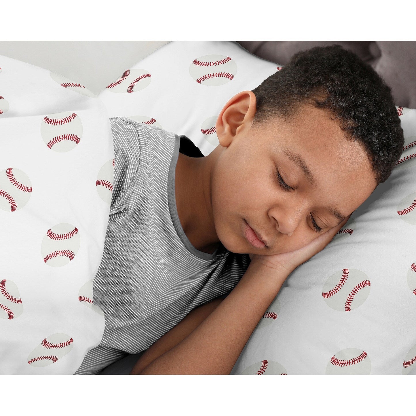 Ensemble de couette 3 pièces Sweet Jojo Designs, collection sport avec patch de baseball rouge, blanc et bleu, pour garçon, taille grand lit/très grand lit