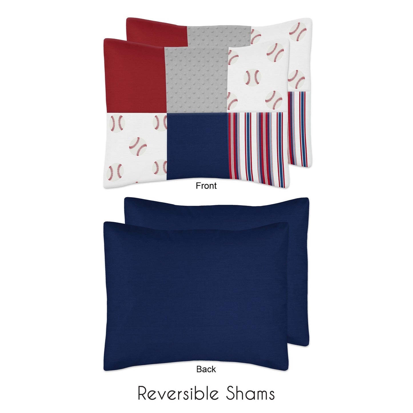 Ensemble de couette 3 pièces Sweet Jojo Designs, collection sport avec patch de baseball rouge, blanc et bleu, pour garçon, taille grand lit/très grand lit