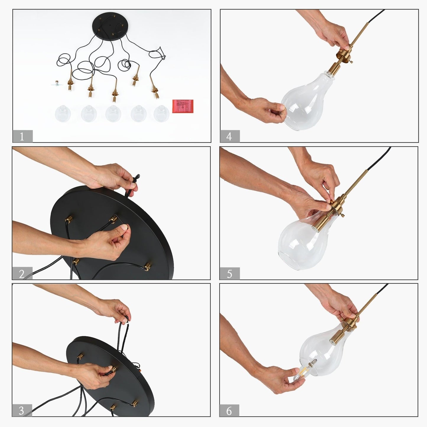 Lustre moderne Synia à 5 lumières en verre en forme de larme, suspension pour escalier ou entrée, pour plafonds hauts - D15'' x H18,2-74,2''