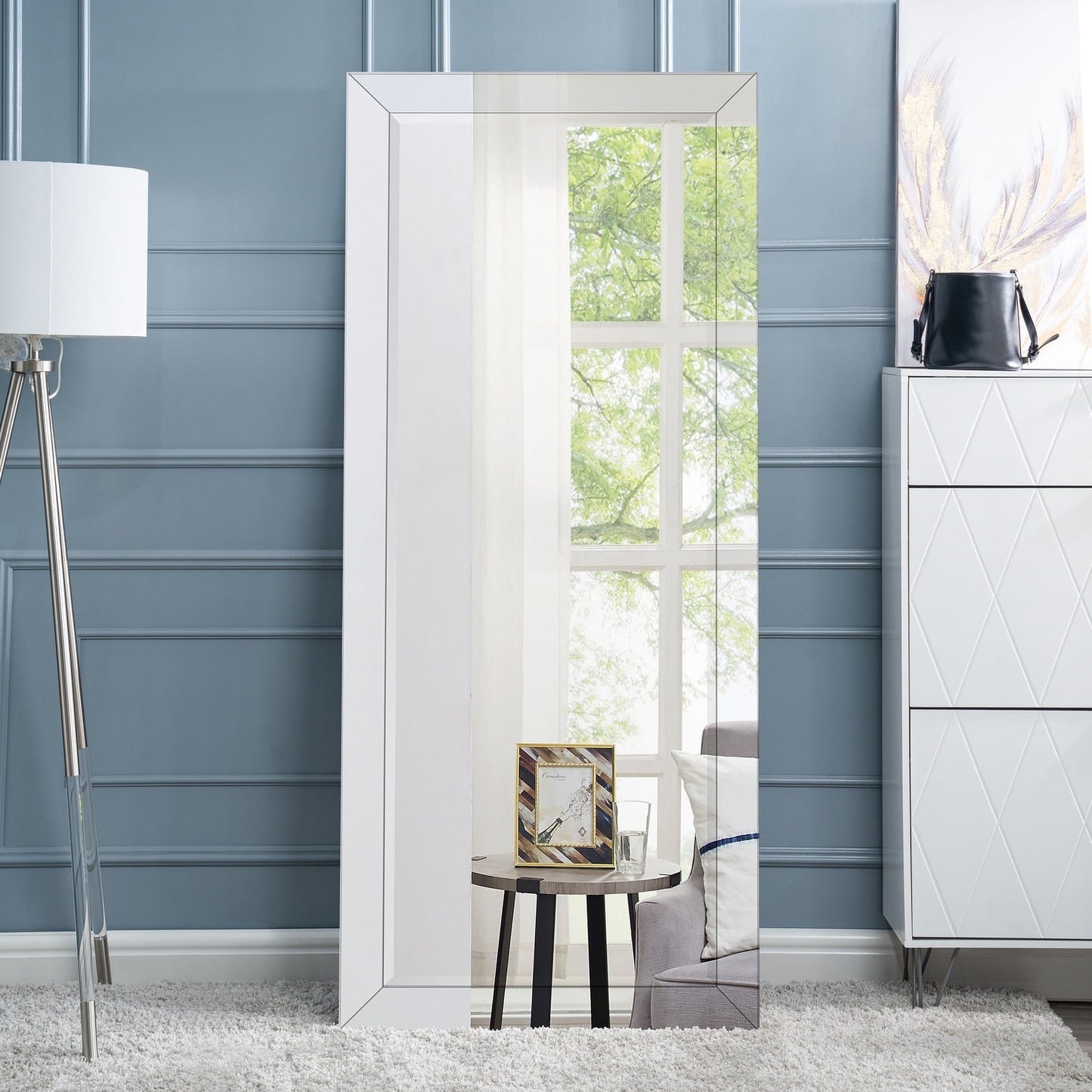 Miroir pleine longueur à perles - Miroir surdimensionné couvrant tout le corps, à poser ou à fixer au mur