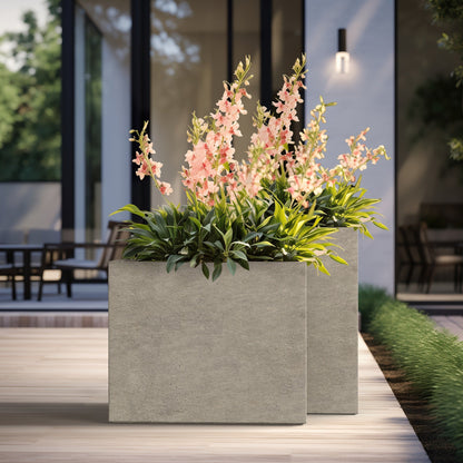Jardinières rectangulaires hautes en béton / Grands bacs à fleurs d'intérieur et d'extérieur