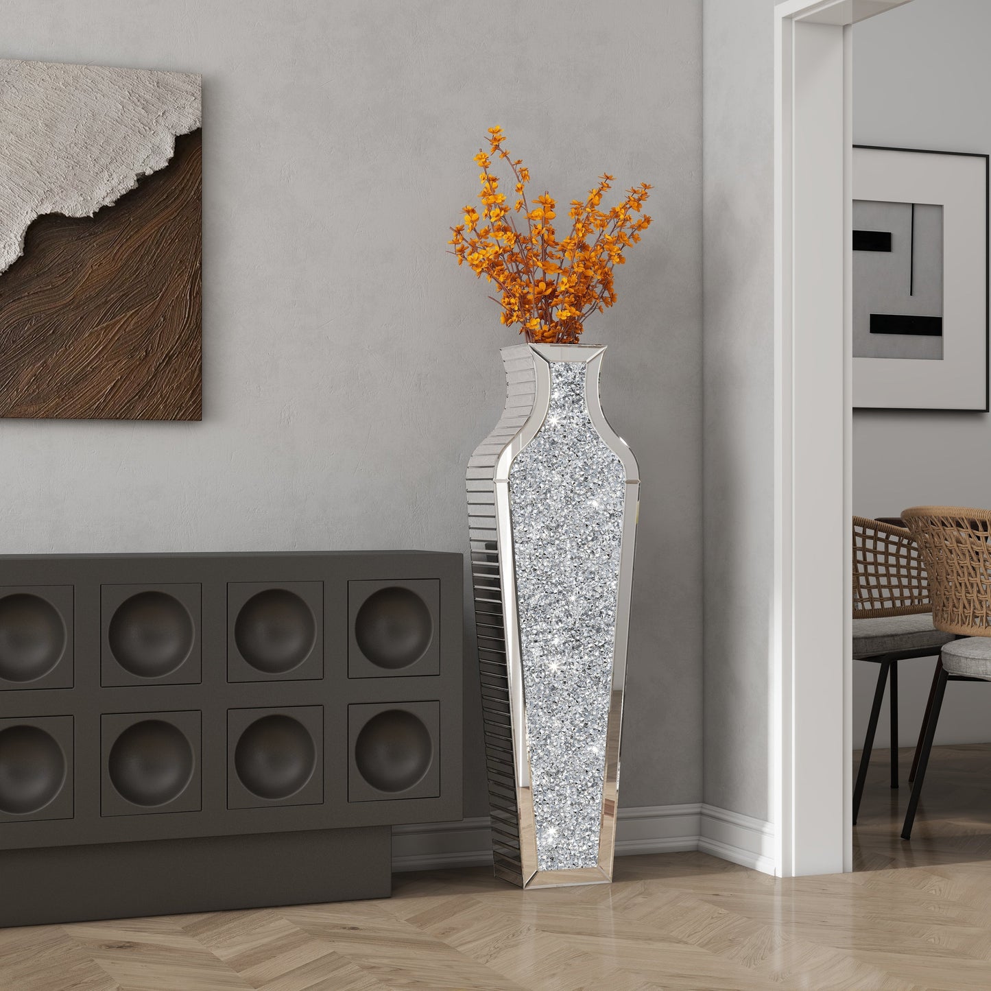 Grand vase de sol en diamants broyés