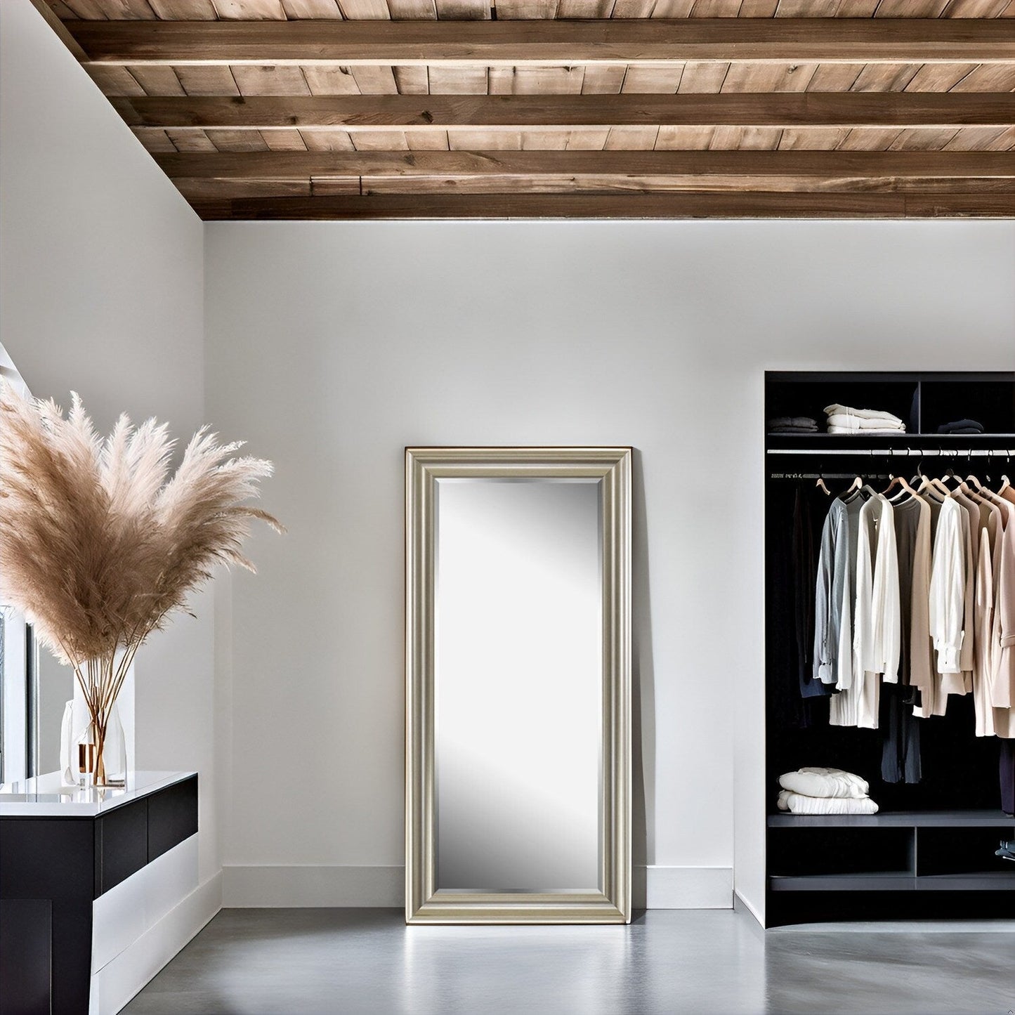 Miroir haut, miroir surdimensionné, cadre lisse en imitation bois, miroir rectangulaire mural