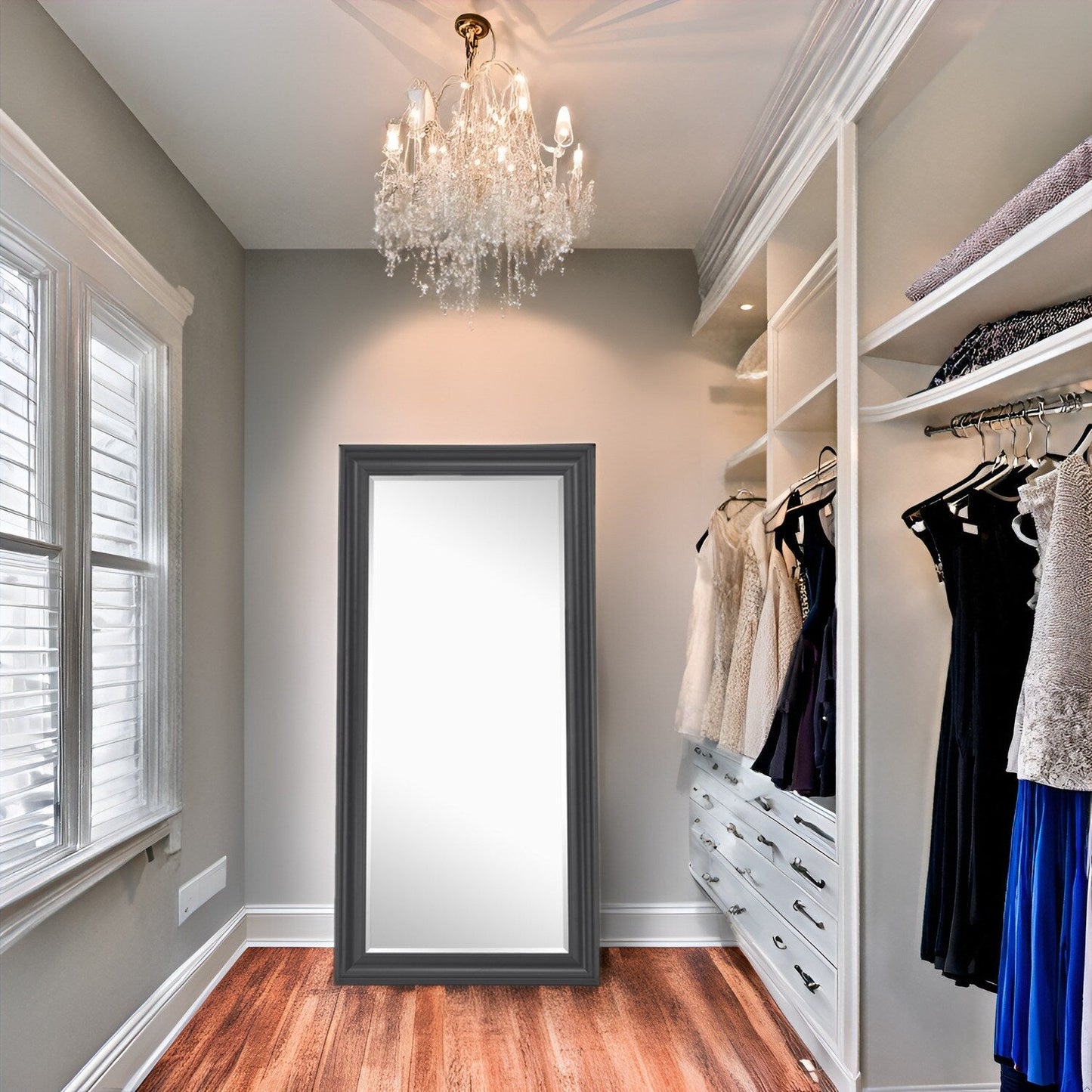 Miroir haut, miroir surdimensionné, cadre lisse en imitation bois, miroir rectangulaire mural