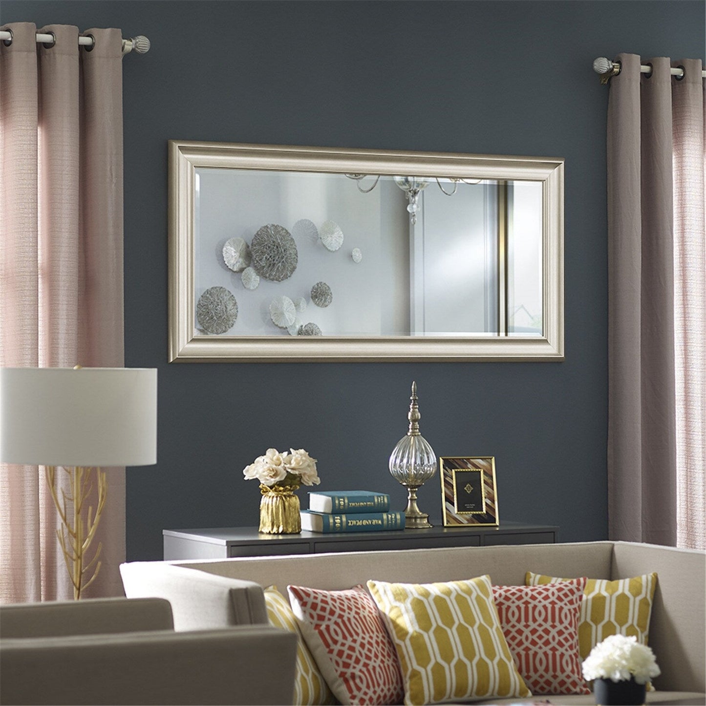 Miroir haut, miroir surdimensionné, cadre lisse en imitation bois, miroir rectangulaire mural