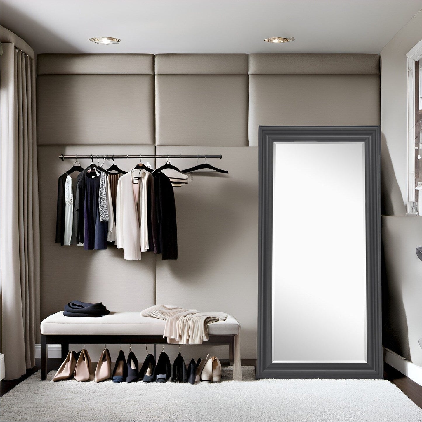 Miroir haut, miroir surdimensionné, cadre lisse en imitation bois, miroir rectangulaire mural