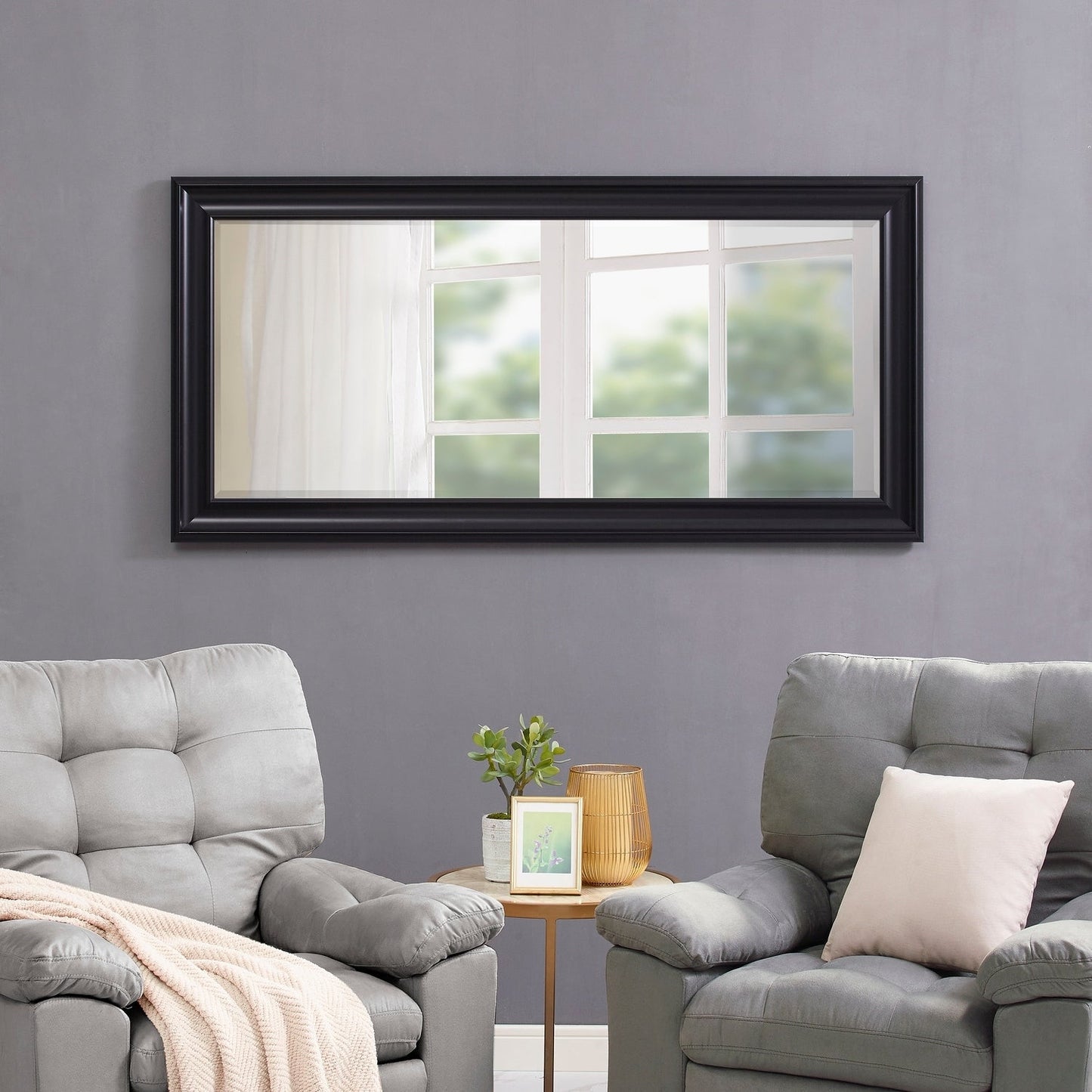 Miroir haut, miroir surdimensionné, cadre lisse en imitation bois, miroir rectangulaire mural