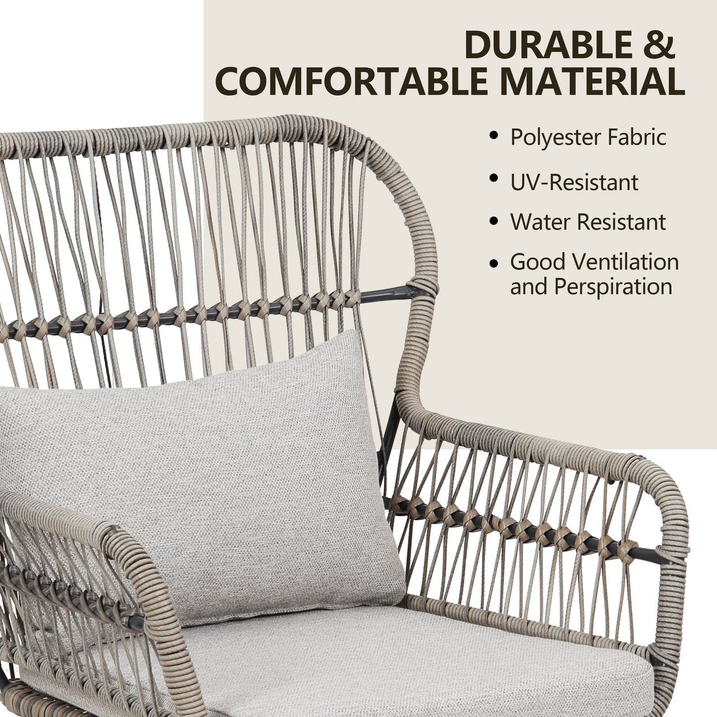 Ensemble bistro de conversation en résine tressée 3 pièces pour extérieur, ensemble de chaises de patio en rotin résistant aux intempéries avec coussins