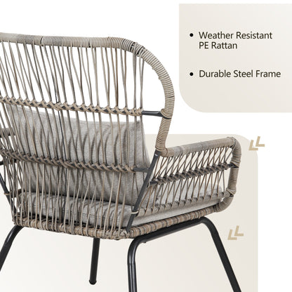 Ensemble bistro de conversation en résine tressée 3 pièces pour extérieur, ensemble de chaises de patio en rotin résistant aux intempéries avec coussins