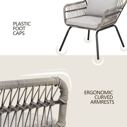 Ensemble bistro de conversation en résine tressée 3 pièces pour extérieur, ensemble de chaises de patio en rotin résistant aux intempéries avec coussins