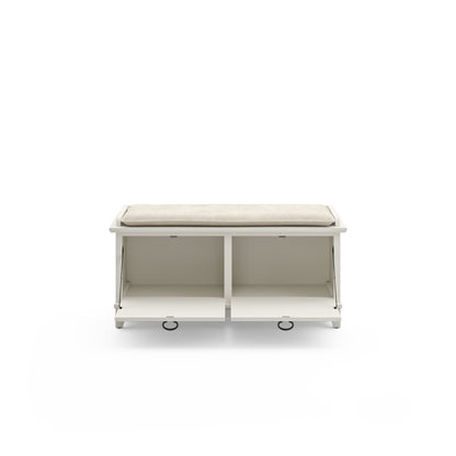 Banc de rangement rembourré en pierre ancienne de la grange grise