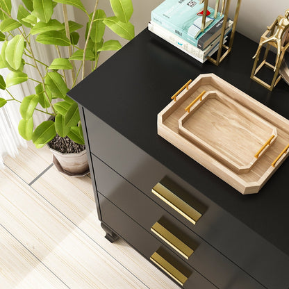 Commode double Timechee à 6 tiroirs, 120 cm de large, pieds en bois massif, finition laquée.