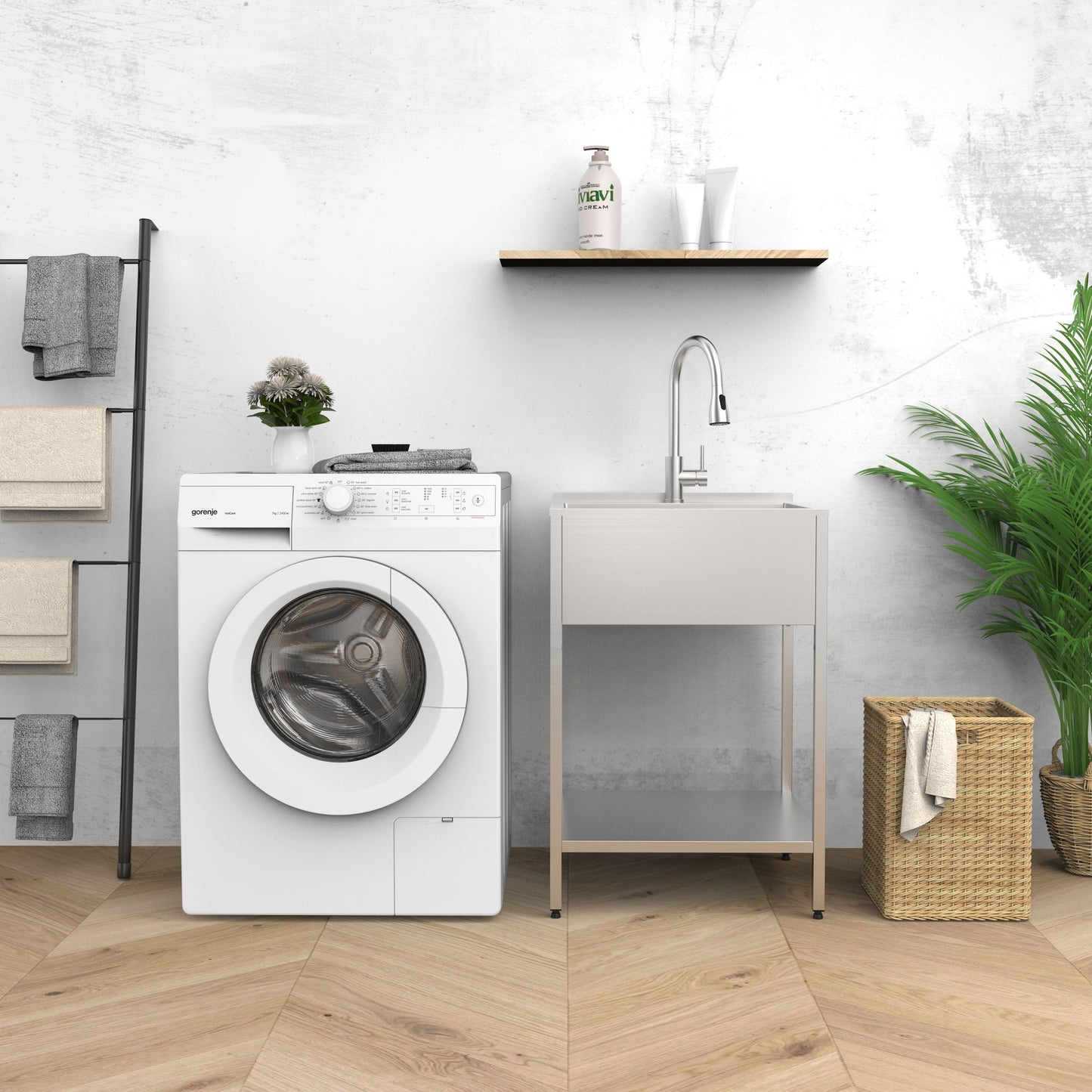 Évier et support de lavage en acier inoxydable Transolid EWS-2422S, 61 cm L x 56 cm P x 89 cm H