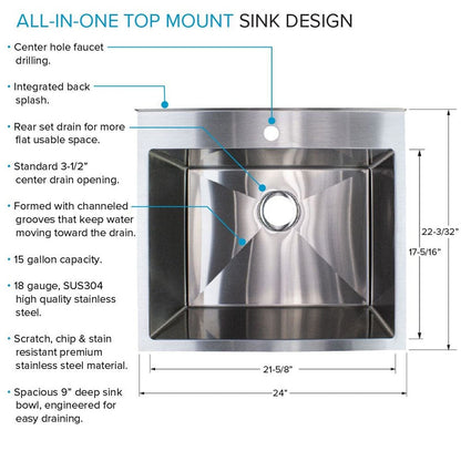 Évier et support de lavage en acier inoxydable Transolid EWS-2422S, 61 cm L x 56 cm P x 89 cm H