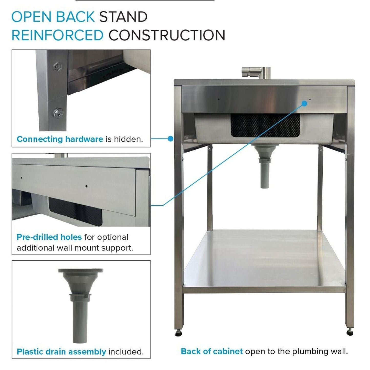 Évier et support de lavage en acier inoxydable Transolid EWS-2422S, 61 cm L x 56 cm P x 89 cm H