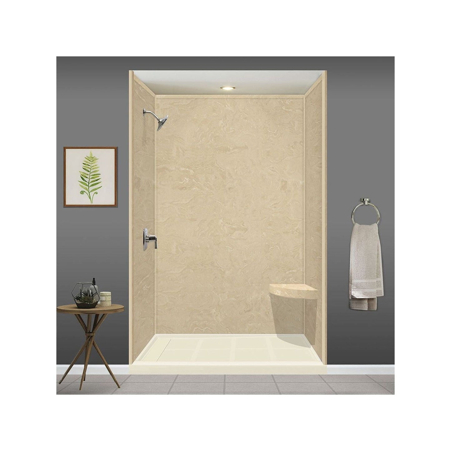 Siège de douche d'angle mural en surface solide Transolid Studio 14 po x 14 po - 14,5 po x 14,25 po x 3 po