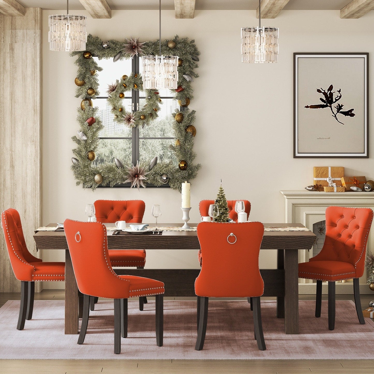 Ensemble de 6 chaises de salle à manger capitonnées en velours avec pieds en bois massif