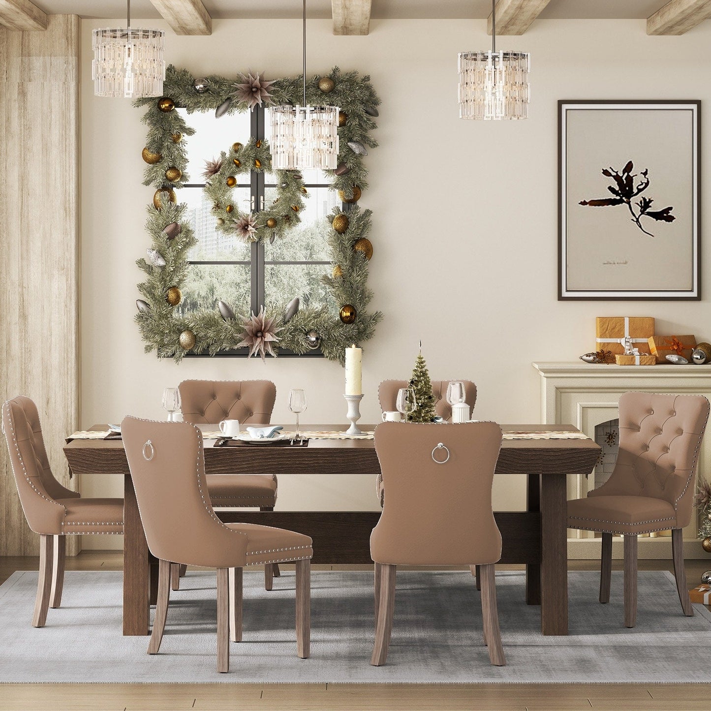 Ensemble de 6 chaises de salle à manger capitonnées en velours avec pieds en bois massif