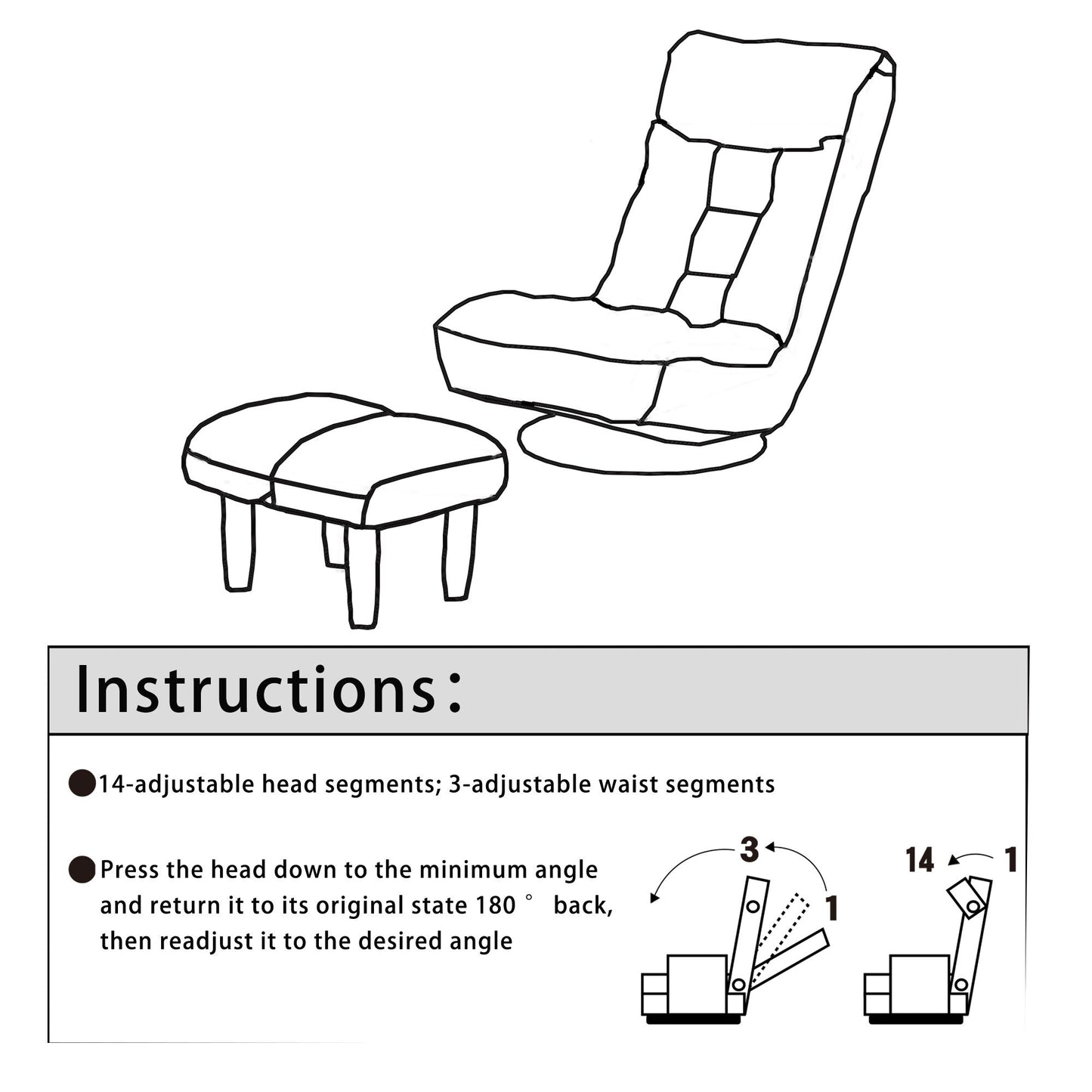 Ensemble fauteuil inclinable rembourré sans accoudoirs avec repose-pieds et appui-tête réglable