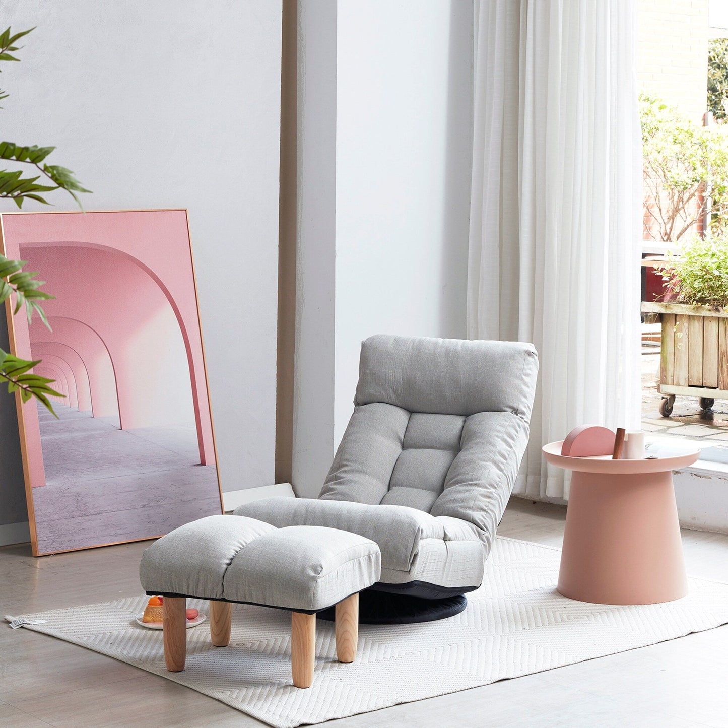 Ensemble fauteuil inclinable rembourré sans accoudoirs avec repose-pieds et appui-tête réglable