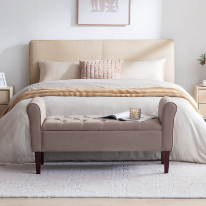 Banc de rangement rembourré avec accoudoirs, banc d'entrée avec couvercle capitonné rabattable, 128 cm (50,4 pouces).