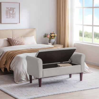 Banc de rangement rembourré avec accoudoirs, banc d'entrée avec couvercle capitonné rabattable, 128 cm (50,4 pouces).