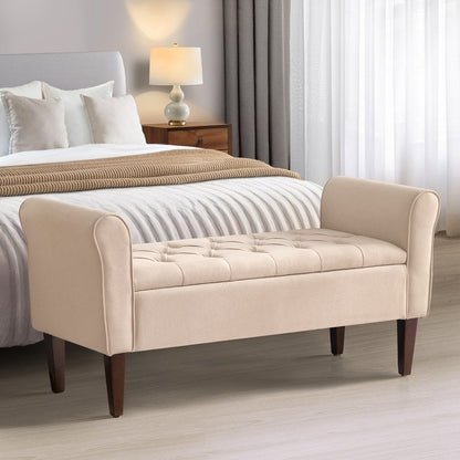 Banc de rangement rembourré avec accoudoirs, banc d'entrée avec couvercle capitonné rabattable, 128 cm (50,4 pouces).