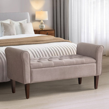 Banc de rangement rembourré avec accoudoirs, banc d'entrée avec couvercle capitonné rabattable, 128 cm (50,4 pouces).