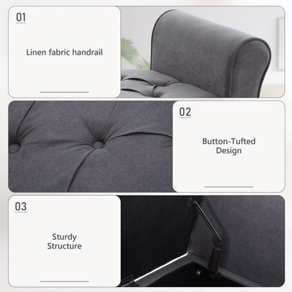 Banc de rangement rembourré avec accoudoirs, banc d'entrée avec couvercle capitonné rabattable, 128 cm (50,4 pouces).