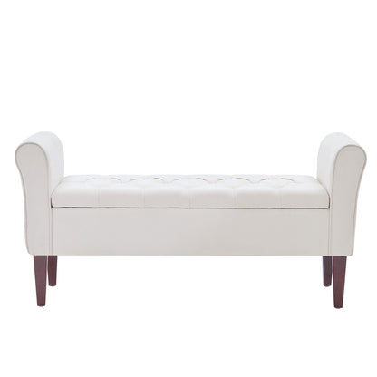 Banc de rangement rembourré avec accoudoirs, banc d'entrée avec couvercle capitonné rabattable, 128 cm (50,4 pouces).