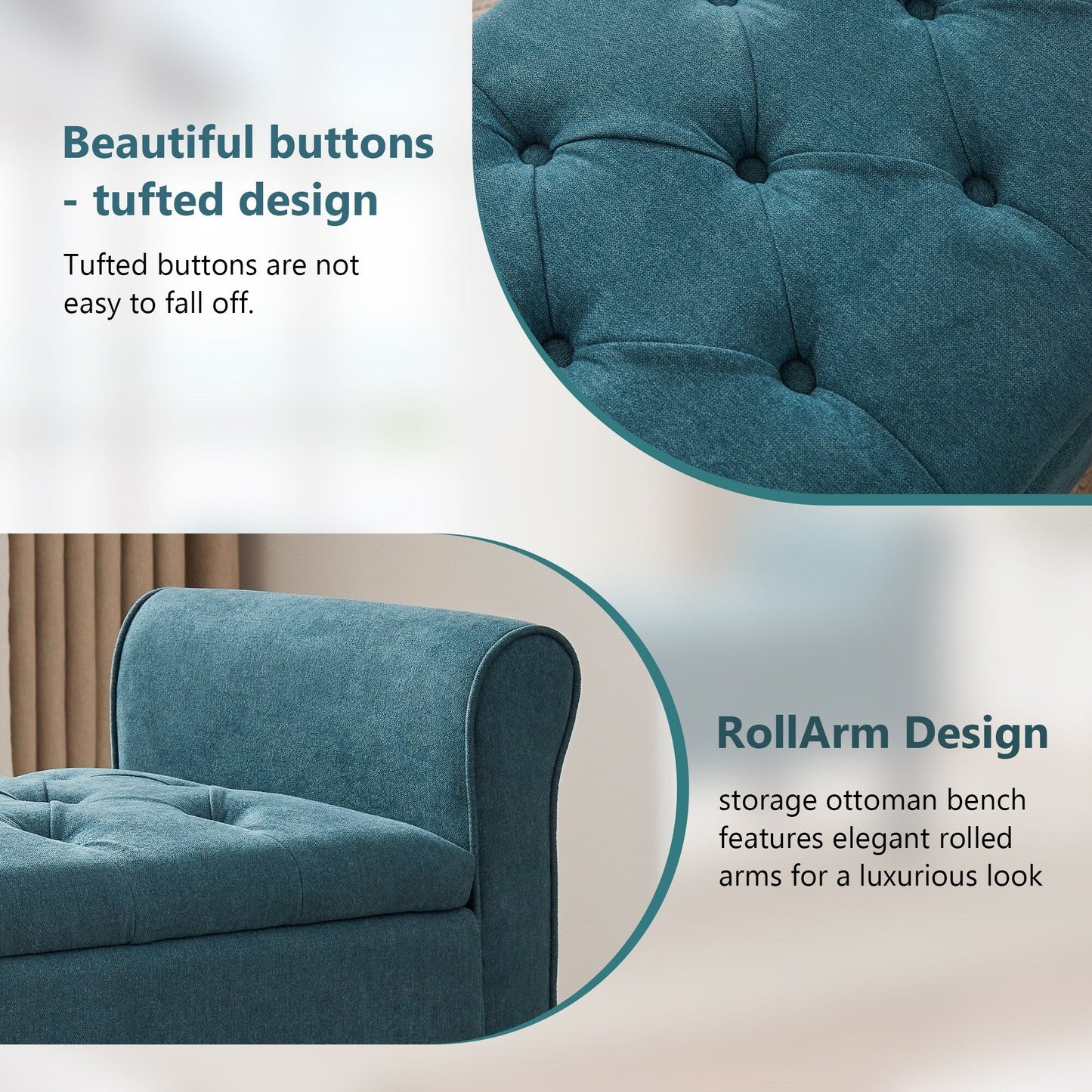 Banc de rangement rembourré avec accoudoirs, banc d'entrée avec couvercle capitonné rabattable, 128 cm (50,4 pouces).