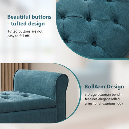 Banc de rangement rembourré avec accoudoirs, banc d'entrée avec couvercle capitonné rabattable, 128 cm (50,4 pouces).