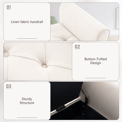 Banc de rangement rembourré avec accoudoirs, banc d'entrée avec couvercle capitonné rabattable, 128 cm (50,4 pouces).