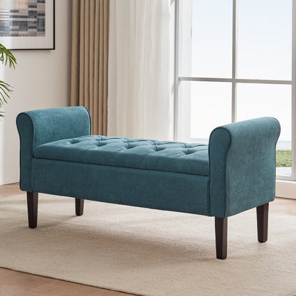 Banc de rangement rembourré avec accoudoirs, banc d'entrée avec couvercle capitonné rabattable, 128 cm (50,4 pouces).