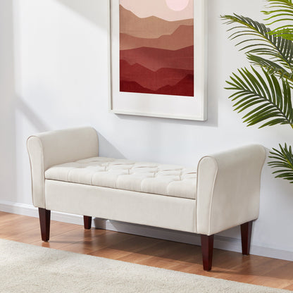 Banc de rangement rembourré avec accoudoirs, banc d'entrée avec couvercle capitonné rabattable, 128 cm (50,4 pouces).