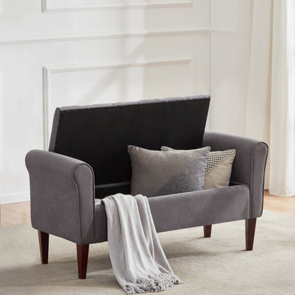 Banc de rangement rembourré avec accoudoirs, banc d'entrée avec couvercle capitonné rabattable, 128 cm (50,4 pouces).