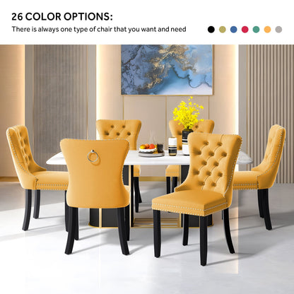 Ensemble de 6 chaises de salle à manger capitonnées en velours avec pieds en bois massif