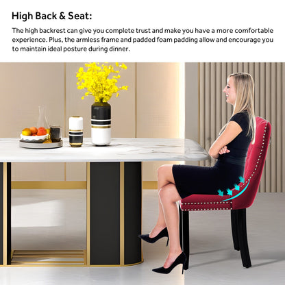 Ensemble de 6 chaises de salle à manger capitonnées en velours avec pieds en bois massif