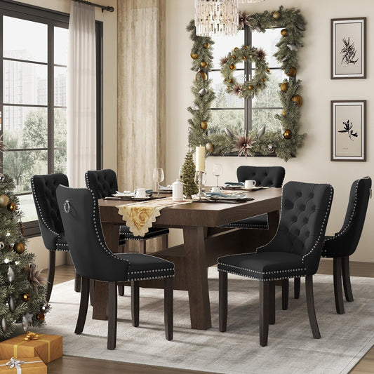 Ensemble de 6 chaises de salle à manger capitonnées en velours avec pieds en bois massif