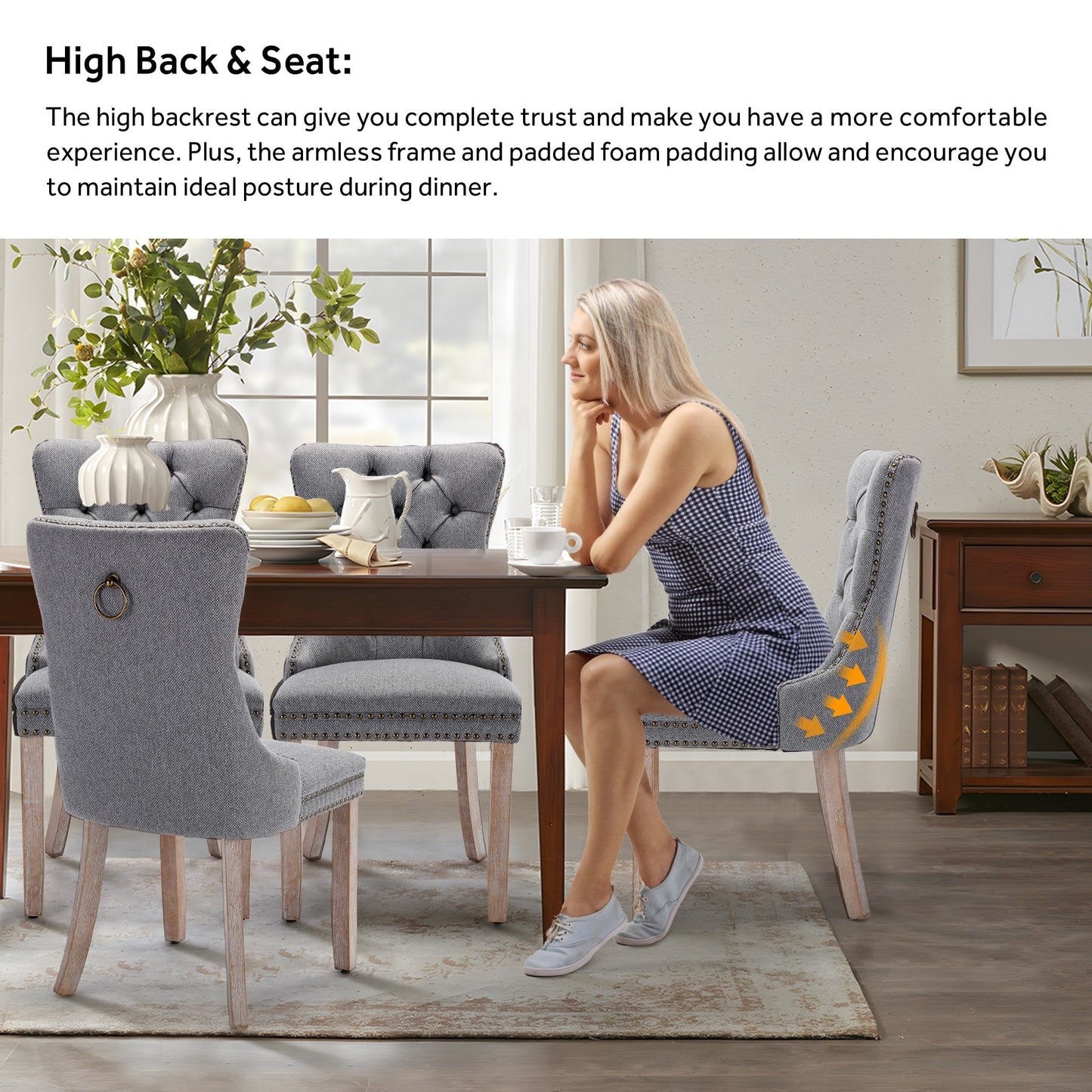 Ensemble de 6 chaises de salle à manger capitonnées en velours avec pieds en bois massif