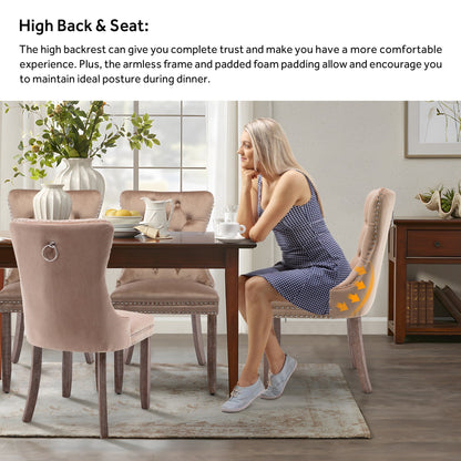 Ensemble de 6 chaises de salle à manger capitonnées en velours avec pieds en bois massif