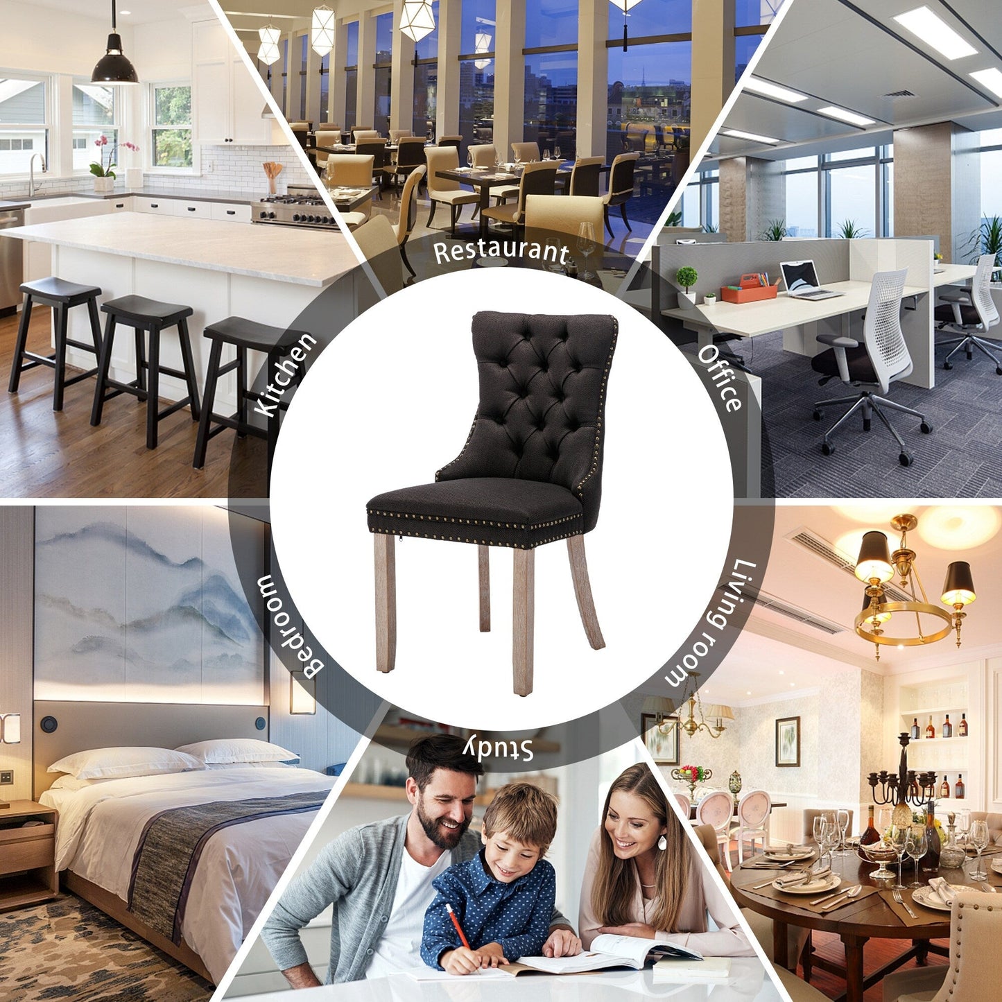 Ensemble de 6 chaises de salle à manger capitonnées en velours avec pieds en bois massif