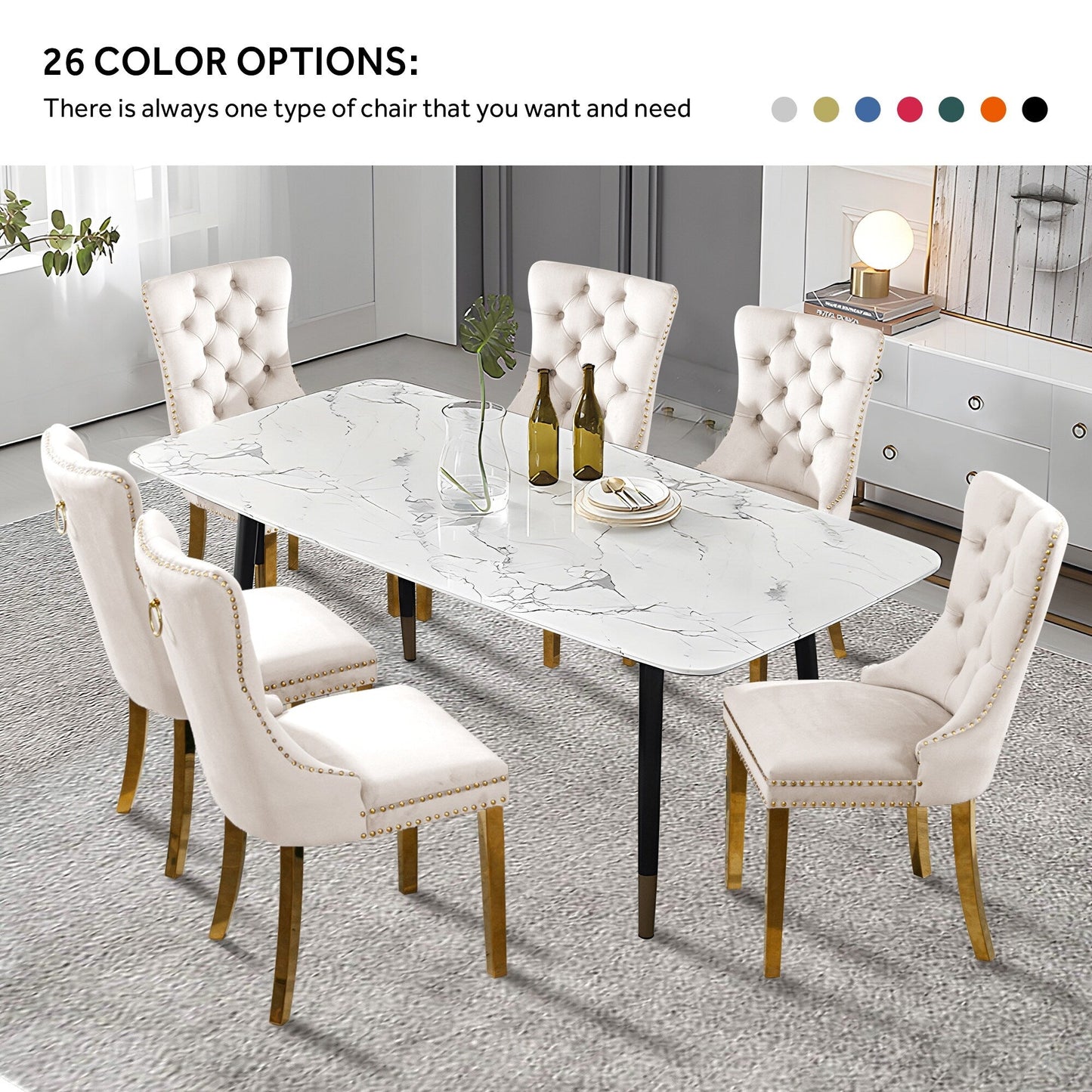 Ensemble de 6 chaises de salle à manger capitonnées en velours avec pieds en bois massif