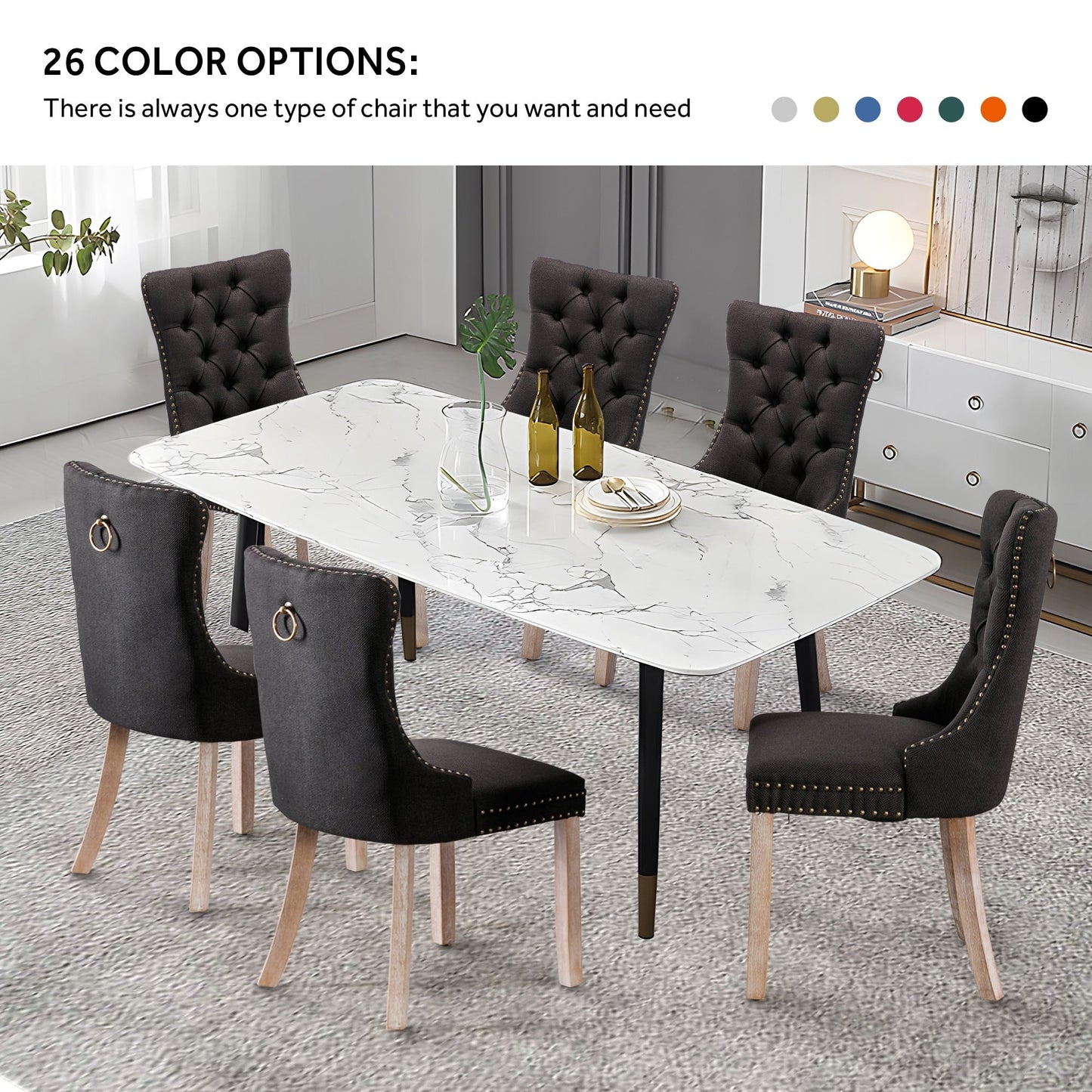 Ensemble de 6 chaises de salle à manger capitonnées en velours avec pieds en bois massif