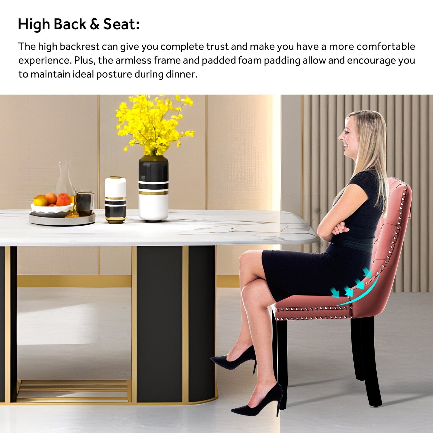 Ensemble de 6 chaises de salle à manger capitonnées en velours avec pieds en bois massif