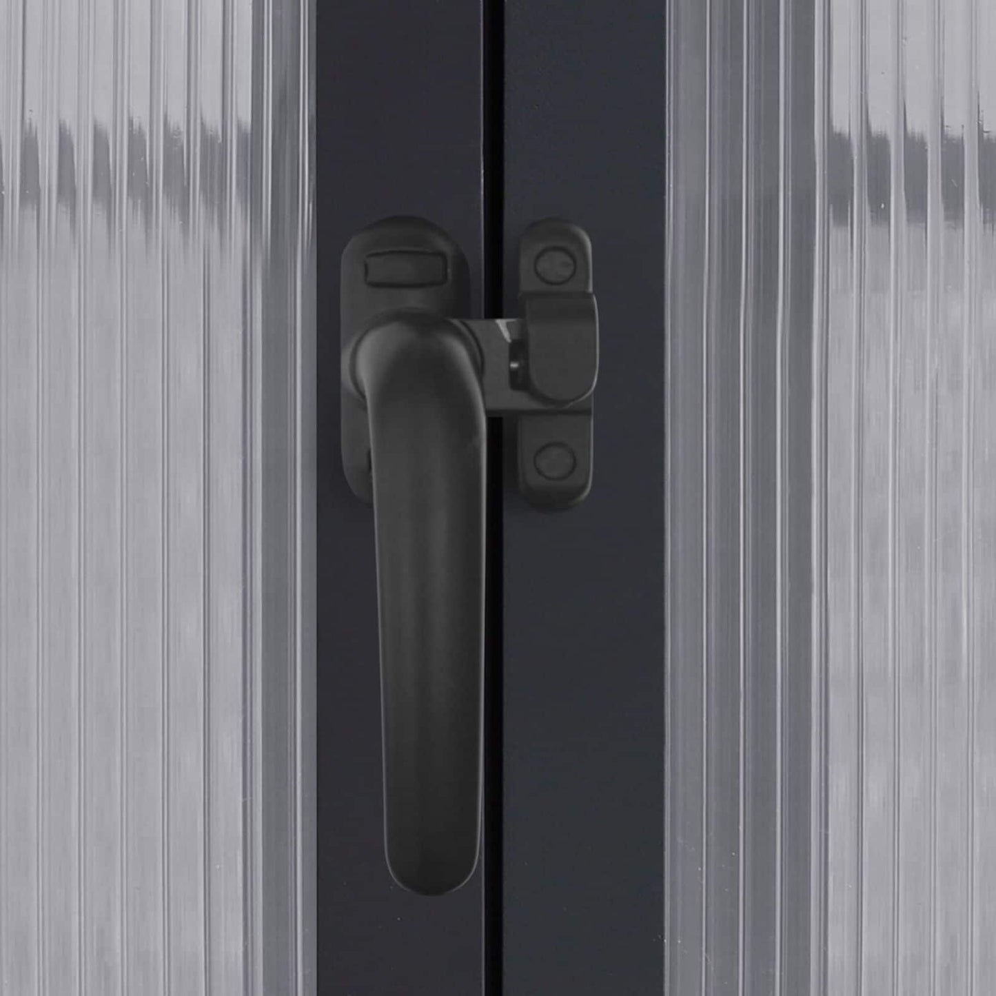 Serre de jardin VEIKOUS en aluminium, gris, avec aération de toit réglable et porte verrouillable.