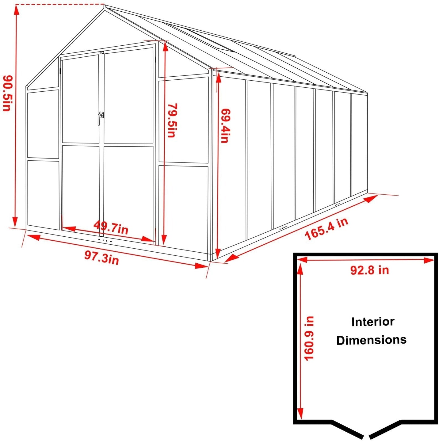 Serre de jardin VEIKOUS en aluminium, gris, avec aération de toit réglable et porte verrouillable.